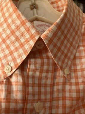 Brooks Brothers 346  Non-Iron Orange Plaid Button-Down Shirt - Casual Size Small